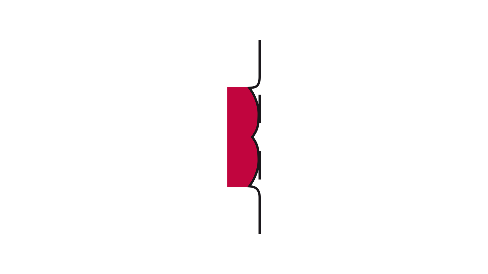 A profile illustration of a flush stoma, showing the stoma sitting completely flat and level with the vertical line representing the surrounding abdominal skin.