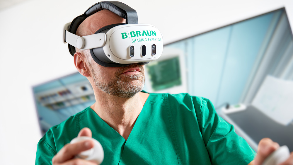Male nurse wearing VR glasses